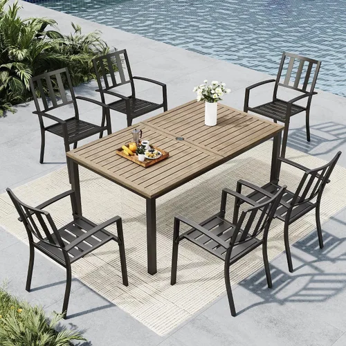 Vista 9 de MFSTUDIO Juego de comedor al aire libre para 6 con agujero para paraguas Patrón de red