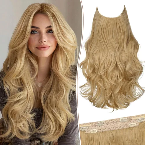 Vista 11 de KooKaStyle Extensiones de Cabello con Alambre Invisible, Largas, Lacias, en Capas, Sintéticas con Alambre Transparente, Tamaño Ajustable, 6 Clips