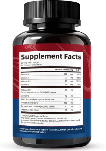 Vista 8 de Suplementos de astaxantina liposomal de 24 mg con licopeno para la salud de los ojos, la piel y el sistema inmunológico, suplemento antioxidante