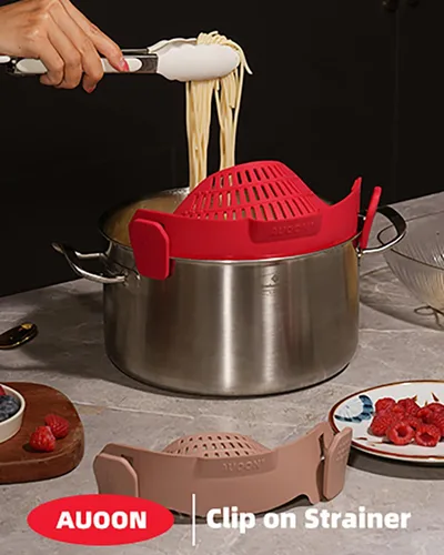 Vista 7 de AUOON - Colador grande con clip para todas las ollas y sartenes, colador de silicona de gran tamaño, diseño familiar, colador de pasta, colador