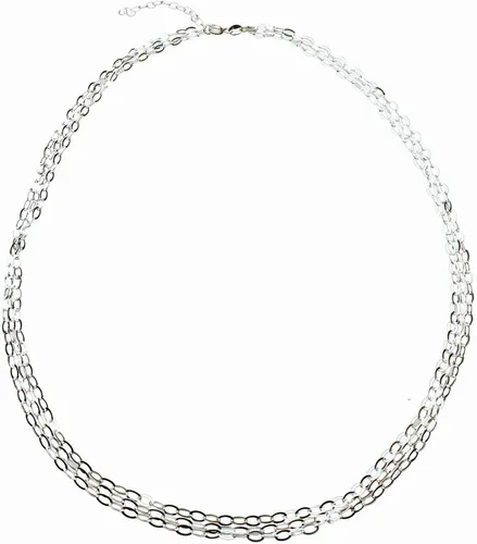 Vista 2 de Collar de cadena de cable ovalada plana de plata de ley de 3 cuerdas para Italia de múltiples hebras ajustable