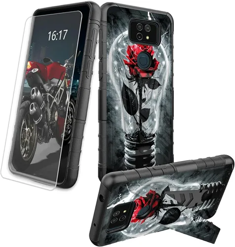 Vista 53 de Funda para AT&T Maestro Max 2021/Cricket Ovation 2 con protector de pantalla de vidrio templado, funda resistente con función atril integrada