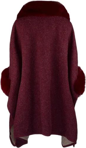 Vista 4 de Poncho para mujer con bolsillo cálido cárdigan de cachemira con piel de conejo