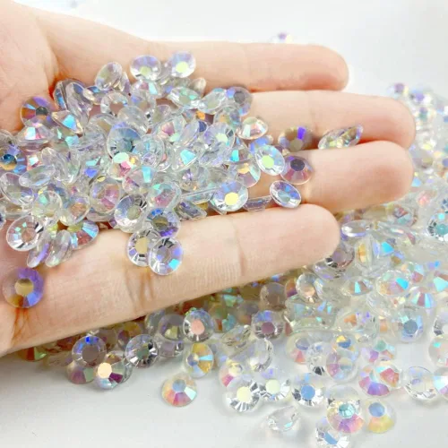 Vista 2 de Diamantes de imitación de resina con parte trasera plana, 10000 diamantes de imitación redondos de resina AB de 0.118 pulgadas para ropa, botellas