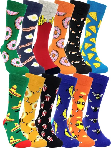Vista 18 de HSELL Calcetines de vestir para hombre, diseños divertidos y locos, calcetines de algodón con patrón novedoso, regalos divertidos para hombres 12