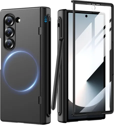 Vista 15 de MAKAVO Funda para Samsung Galaxy Z Fold 3 5G con protección de bisagra, protector de pantalla de vidrio templado integrado, ajuste delgado 3D Negro