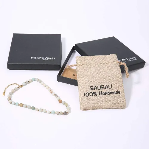 Vista 7 de BALIBALI Gargantilla con cuentas de piedra semipreciosa, chapado en oro de 14 quilates, piedra natural, collar de doble hebra, collares cortos
