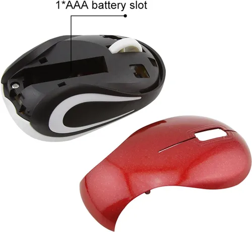 Vista 2 de YOCUNKER Mini mouse inalámbrico ultra portátil, 1000DPI Inalámbrico, 2.4 GHz con receptor USB, seguimiento óptico, 3 botones, PCportátil (rojo)