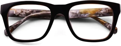 Vista 2 de eyebobs Kvetcher Wide Traditional and Blue Light Reading Glasses Negro exterior y mosaico