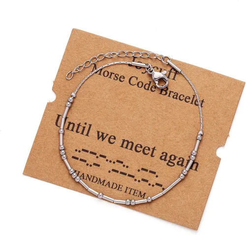 Vista 270 de JoycuFF Pulseras inspiradoras de código morse para mujeres, cuentas de plata, joyería con mantra de motivación, regalos para ella