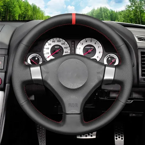 Vista 2 de Ajuste para Nissan Skyline R34 GTR GT-R 1998-2001,Cubierta del volante del coche,Cubierta del volante de cuero cosido a mano del coche,Piezas