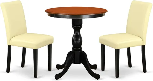 Vista 18 de East West Furniture ESAB3-BCH-06 - Juego de mesa de cocina de 3 piezas contiene una mesa de comedor redonda con pedestal y 2 sillas de comedor