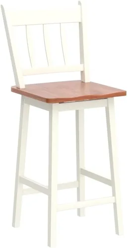 Vista 5 de COSTWAY Juego de 4 taburetes de bar de 24.5 pulgadas, sillas de bar de madera de goma con giro de 360°, reposapiés, taburetes de bar giratorios