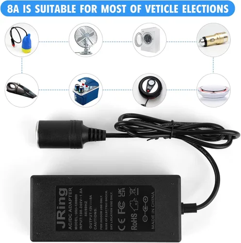 Vista 5 de Convertidor de CA a CC, 110-220V a 12V 96W 8A Adaptador de corriente de coche, adaptador de corriente para enchufe de encendedor de cigarrillos