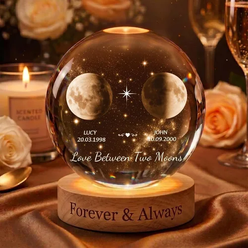 Vista 12 de Luz nocturna de bola de cristal de fase lunar personalizada, recuerdo de regalos de boda luna1