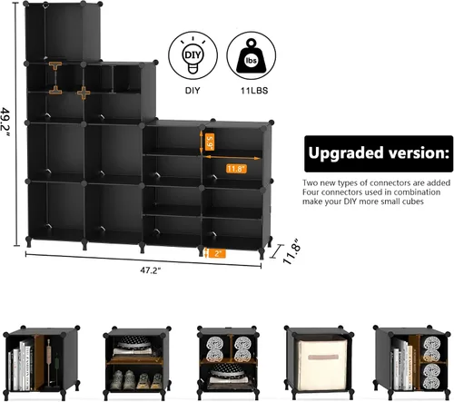 Vista 3 de AWTATOS Organizador de almacenamiento de cubos para clóset, 12 estantes de cubos, cubos grandes y pequeños, organizador de estantes de ropa portátil