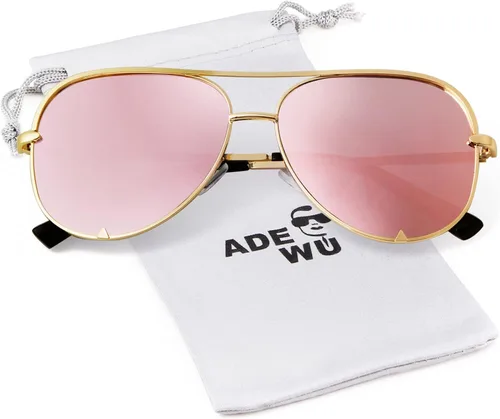 Vista 7 de ADE WU Gafas de sol estilo aviador retro de gran tamaño para mujer, clásicas, negras, doradas, de metal, vintage, grandes pilotos