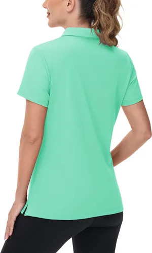 Vista 2 de TACVASEN Polo de manga corta con cuello en V para mujer, con protección solar UPF 50+, secado rápido, para golf