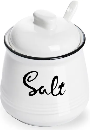 Vista 9 de Farmhouse - Sal de porcelana con tapa y cuchara, 12 onzas, fácil de limpiar (azul marino)