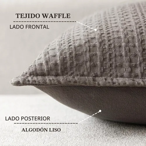 Vista 2 de Foindtower Juego de 2 fundas de almohada decorativas de algodón con tejido de gofre, fundas de cojín europeas para cama, sofá, dormitorio, sala