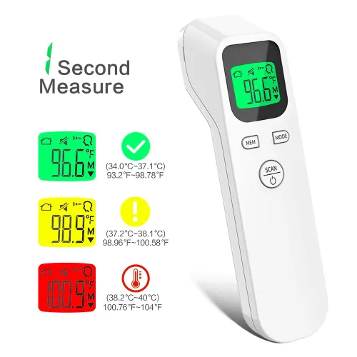 Vista 2 de Termómetro de frente para adultos y niños, termómetro digital infrarrojo sin tacto, pistola de temperatura, lectura instantánea precisa y alarma