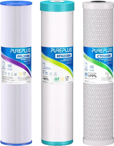 Vista 16 de PUREPLUS Kit de cartuchos de filtro de agua para toda la casa de 5 micras, 50.8 cm x 11.43 cm, con filtro de sedimentos y filtro de bloque de carbón