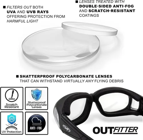 Vista 4 de Global Vision Outfitter Gafas acolchadas para motocicleta de ajuste envolvente