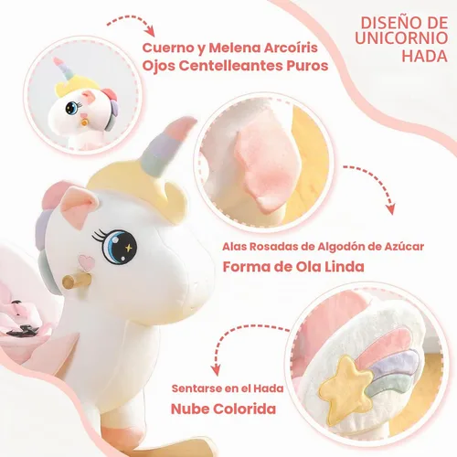 Vista 3 de FUNLIO Caballo mecedor de unicornio para bebé, caballo mecedor de unicornio de hadas arco iris para niños pequeños de 6 meses a 3 años, balancín