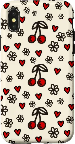Vista 5 de Carcasa para iPhone 16 con diseño de cerezas, cerezas, diseño de corazón de San Valentín, color rojo