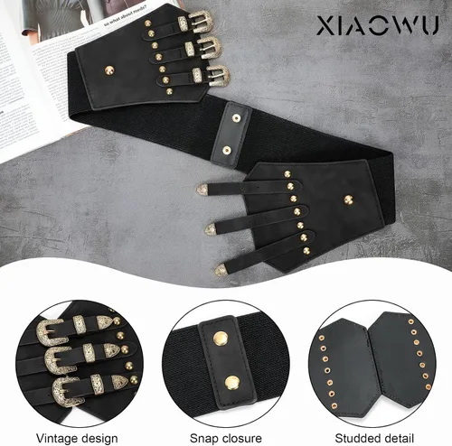 Vista 4 de XIAOWU Cinturón de corsé renacentista para mujer, cinturón ancho de cuero para vestidos y disfraces