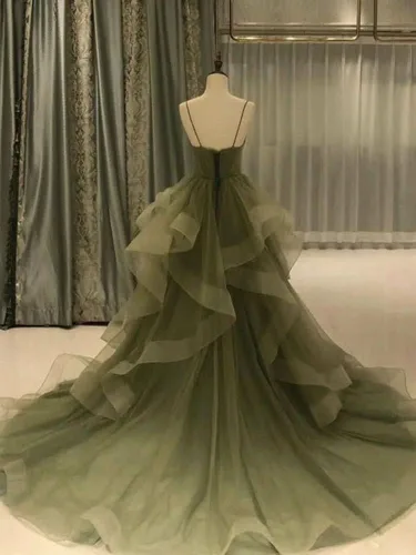 Vista 2 de Vestidos de graduación de tul para mujer, largos con tirantes delgados, vestido de baile hinchado, vestido de princesa formal, vestidos de fiesta