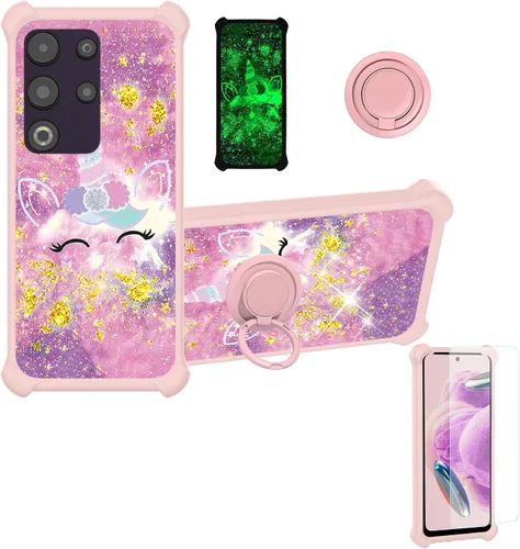 Vista 48 de jioeuinly Funda compatible con Oukitel P1 Pro con protector de pantalla de vidrio templado, policarbonato duro + silicona suave, soporte de anillo