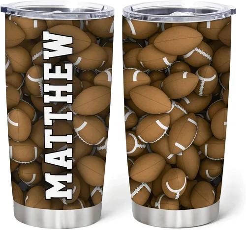 Vista 10 de Hyturtle Vaso de fútbol personalizado – Vaso de acero inoxidable con nombre personalizado de 20 onzas con tapa con pajilla, regalos de fútbol