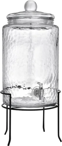 Vista 4 de HC Classic - Dispensador de bebidas frías de vidrio martillado, 3 galones, con tapa de vidrio y soporte de metal antiguo, espita 100% a prueba