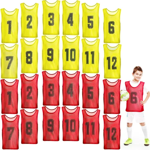 Vista 12 de Hercicy 24 piezas Pinnies para jóvenes, Pinnies de fútbol para entrenamiento, Chaleco para adultos, Malla reversible, Jersey de fútbol numerado