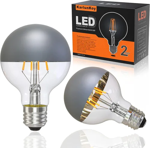 Vista 8 de Bombilla media cromada, regulable de 6 W (equivalente a 60 vatios), bombillas LED Edison G25/G80, mitad negra, forma de globo, 2700 K, blanco Negro