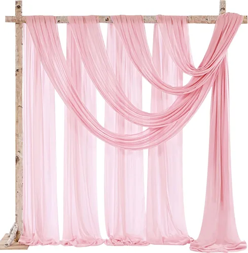 Vista 18 de Cortinas de boda con rosas polvorientas, 2 paneles de 6 yardas, cortinas de fondo transparentes para despedida de soltera, arcos de boda