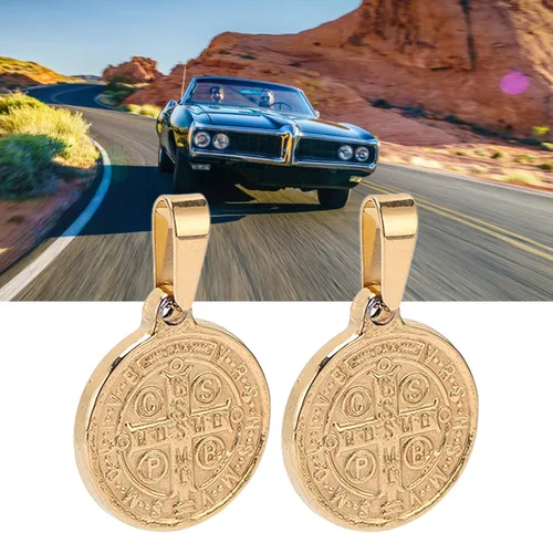 Vista 5 de Saint Benedict Pendant, Pendant Elegant Stainless Steel Double Sided Relief Pend Saint Benedict Medal and Information Card Craftsmanship