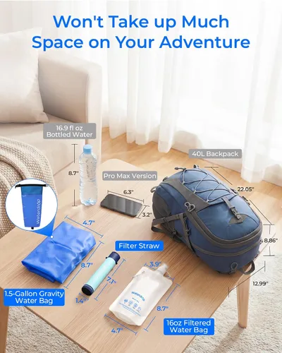 Vista 7 de Waterdrop Paja de filtro de agua por gravedad, sistema de filtración de agua para campamento, purificador de agua de supervivencia para viajes