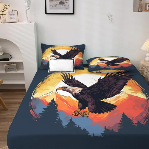 Vista 3 de Juego de sábanas tamaño individual con águila calva, sábanas de cama de águila, microfibra suave y bolsillo profundo y sábanas estampadas sin