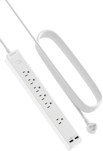 Vista 13 de Cable de extensión de 15 pies, protector de sobretensiones de 6 salidas, tira de alimentación larga y resistente de enchufe plano, enchufe plano