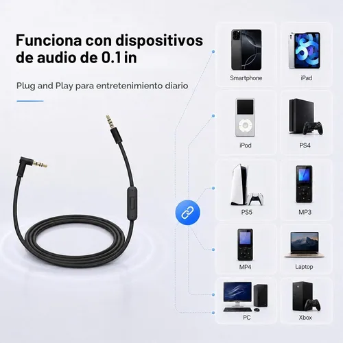 Vista 4 de cipher Cable de audio de repuesto, compatible con auriculares Beats, modelos Studio Solo Pro Detox Mixr Executive Pill, con micrófono y control