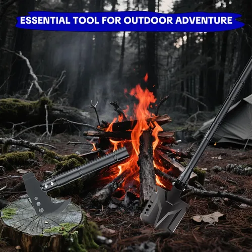 Vista 4 de Jbox Juego de hachas de pala, pala plegable de acero de alto carbono con mango ajustable de 19.2 a 37.8 pulgadas, multiherramienta para campamento
