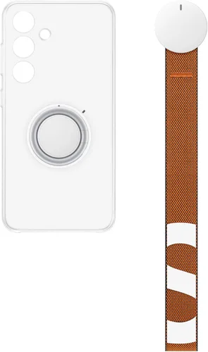 Vista 5 de Samsung Funda transparente para teléfono Galaxy S24, funda protectora con agarre de mano, soporte, accesorios para correa de muñeca, protección