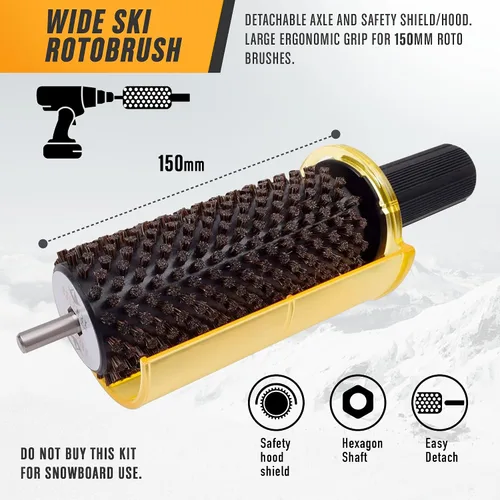 Vista 3 de RaceWax Kit de cera de esquí con cepillo Roto de 5.906 in de ancho, eje de cambio rápido 3 cepillos (latón, pelo de caballo y nailon)