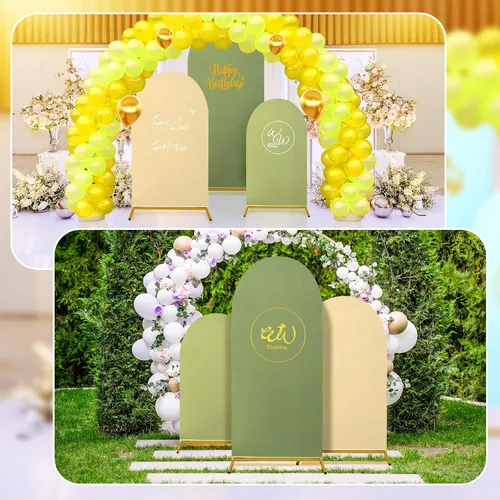 Vista 5 de SmoothNovelty Juego de 3 fundas de arco verde salvia de 4/5/6 pies de elastano verde para arco de fondo de arco de doble cara de elastano ajustable