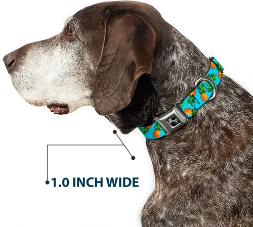 Vista 6 de Collar de perro hebilla de cinturón de seguridad Piñas vívidas dispersas azul 13 a 18 pulgadas 1.5 pulgadas de ancho