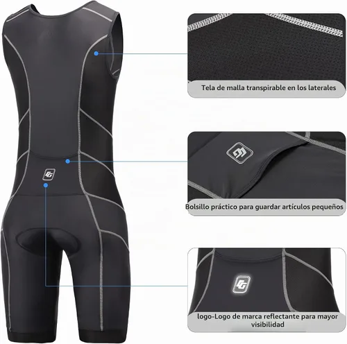 Vista 5 de Triathlon Suits Mens One-Piece Sleeveless Trisuits Skin Wet Suit for Running Cycling Swimming