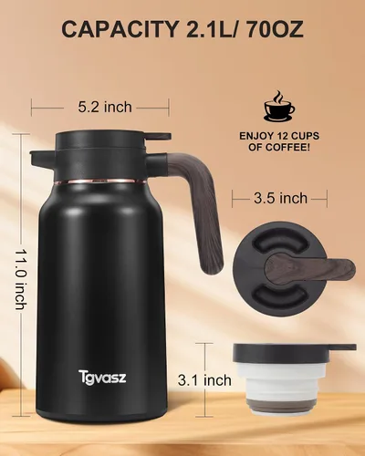 Vista 7 de Jarras de 34 onzas para líquidos calientes, de acero inoxidable, aisladas al vacío, jarras de café térmicas para mantener el calor, dispensador