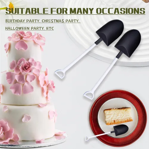 Vista 4 de OaaXbbECco Cucharas con forma de pala de novedad, cucharas de postre de plástico desechables (50 negro+blanco modelo 2)